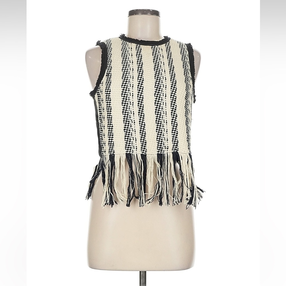 Dolce Vita Black & Cream Fringe Sleeveless Top